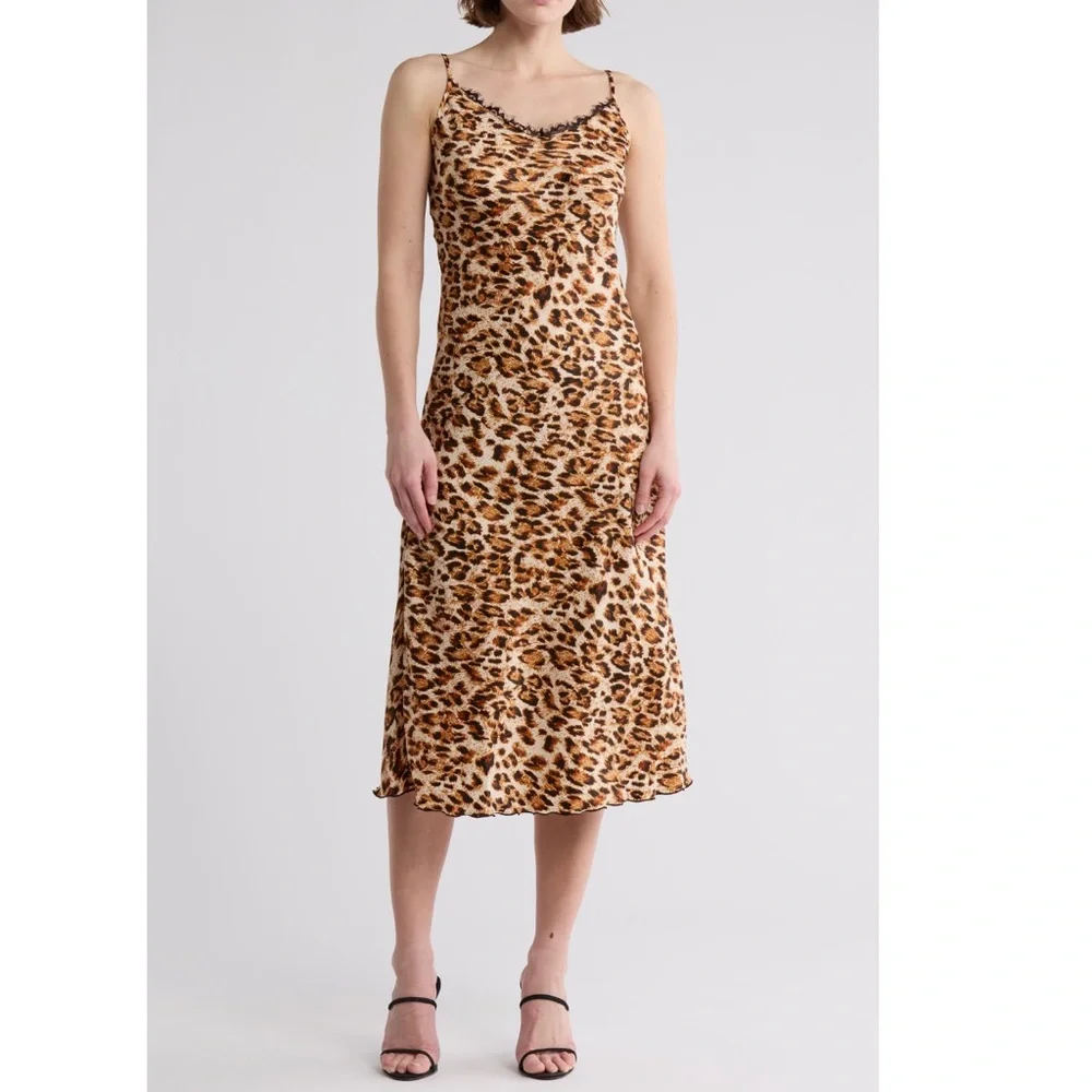 Bebe Animal Print Lace Trim Slipdress - Picture 1 of 5